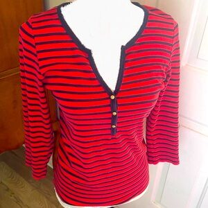 J.CREW SIZE XL~STRIPE 100% SOFT BRIGHT COTTON PERFECT FITS TOP~3 BUTTON SHIRT ~